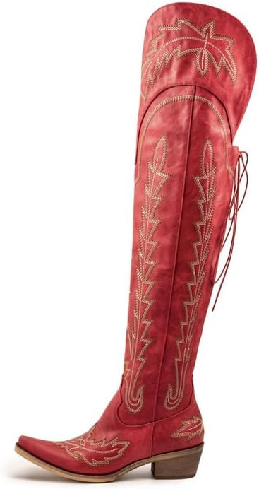Atuelang Cowboy Boots for Women Thigh High Cowgirl Boots Wide Calf Western Embroidered Over The K... | Amazon (US)