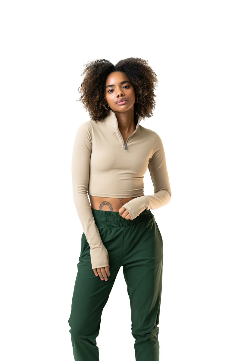 The Refine Cropped Zip - Dune | Balance Athletica