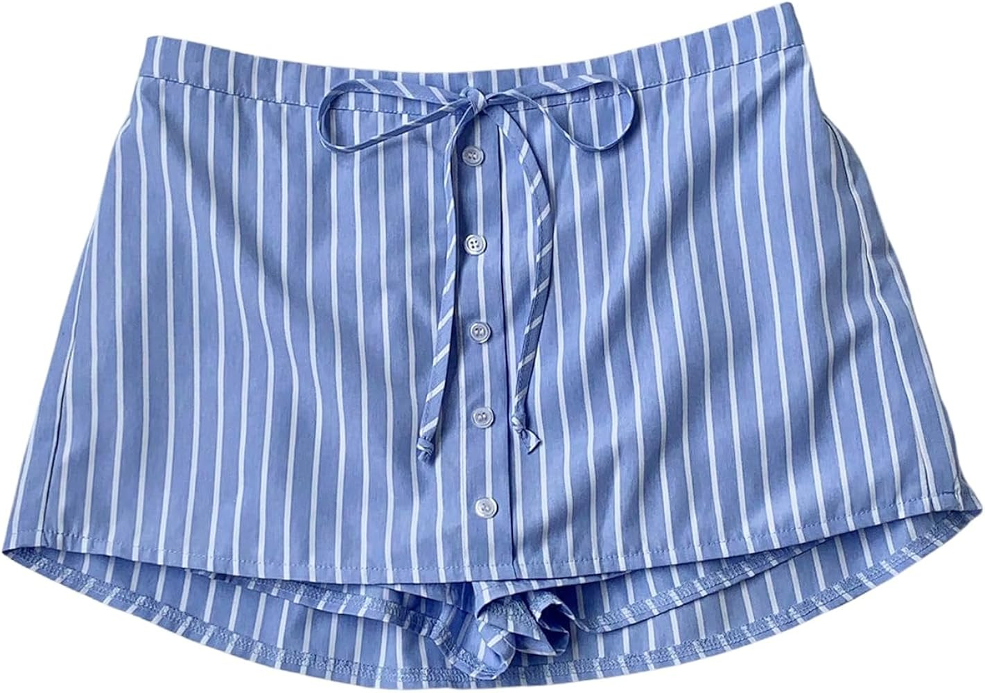 Floerns Women's Striped Button Mini Skort Drawstring Elastic Waist Cute Skirt Shorts | Amazon (US)