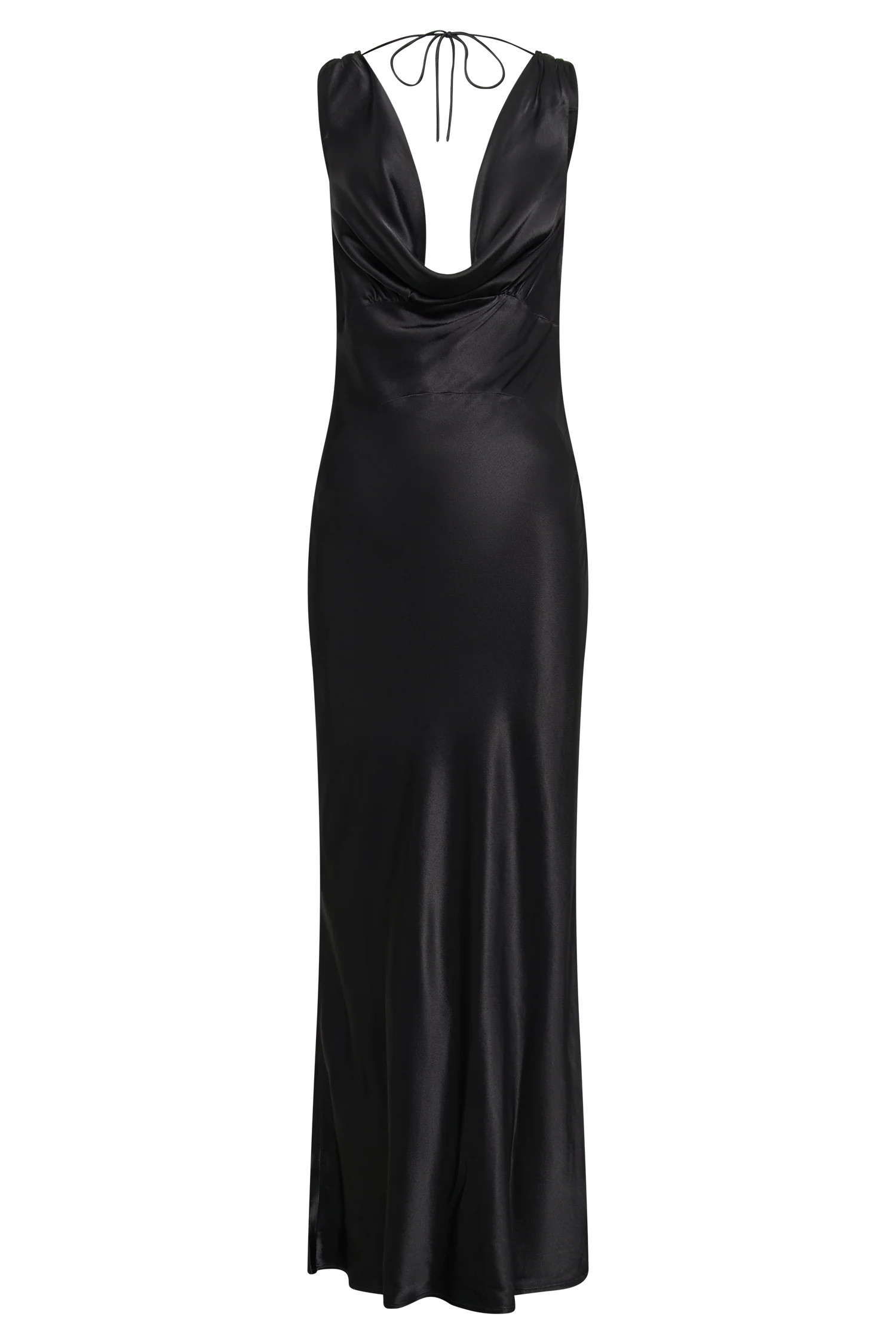 Angelique Satin Cowl Back Maxi Dress - Black | MESHKI US