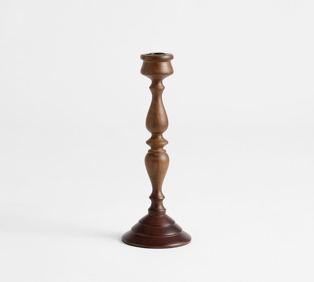 Chris Loves Julia Turned Walnut Candle Holder | Pottery Barn (US)