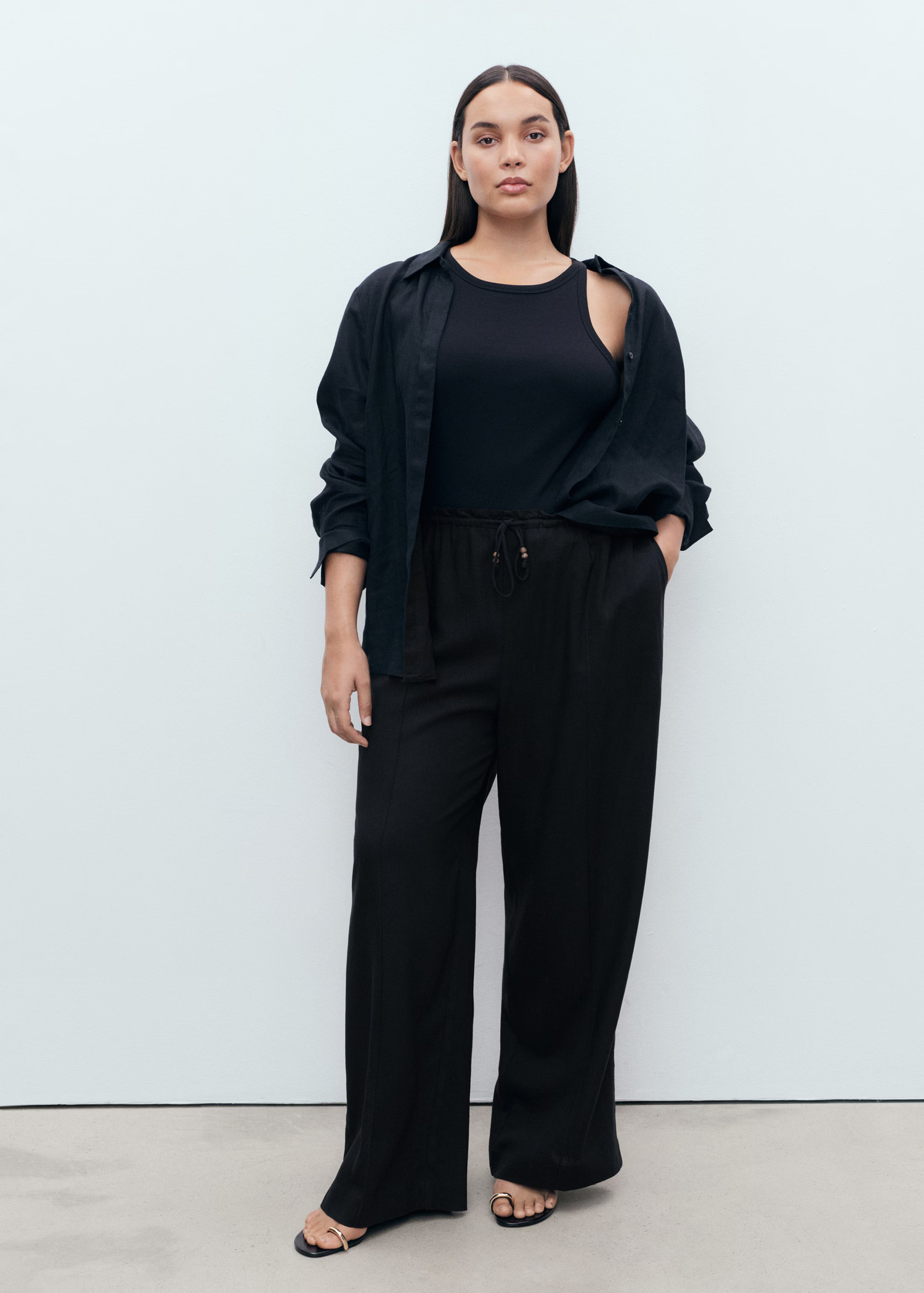 Linen-blend elastic waist pants - Women | MANGO USA | Mango (US/MX/AU)