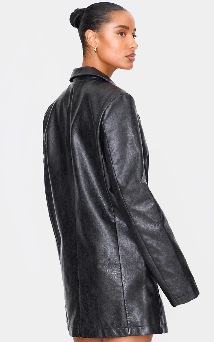 Black Structured Faux Leather Blazer Dress | PrettyLittleThing US