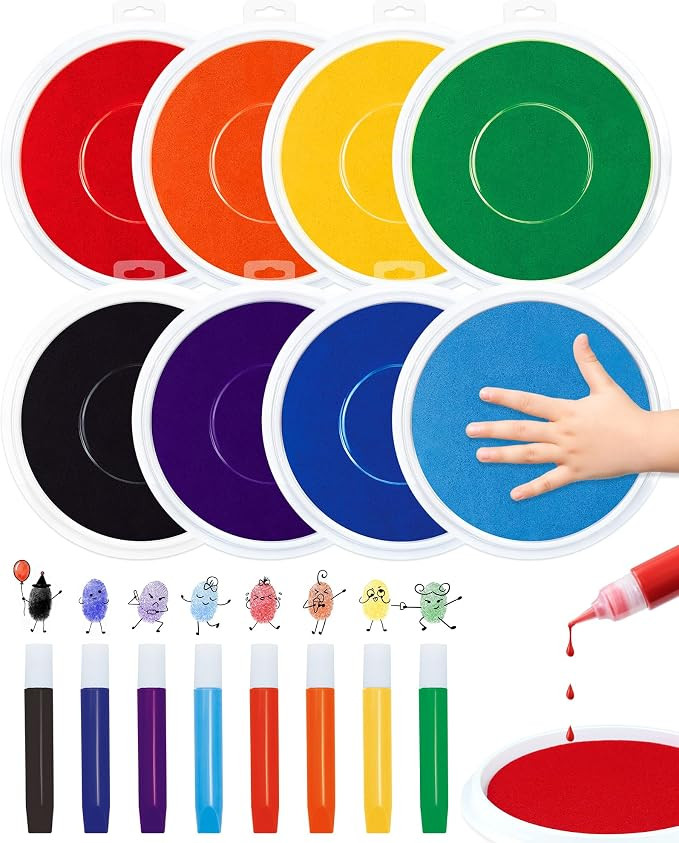 FIVEIZERO 7-Inch Large Ink Pads for Kids – Washable & Non-Toxic Rainbow Stamp Pad Set, 8 Bright... | Amazon (US)