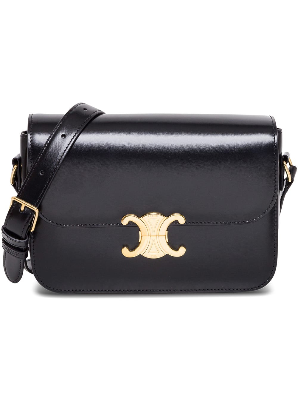 Celine Triomphe Shiny Black Leather Crossbody Bag | Italist.com US
