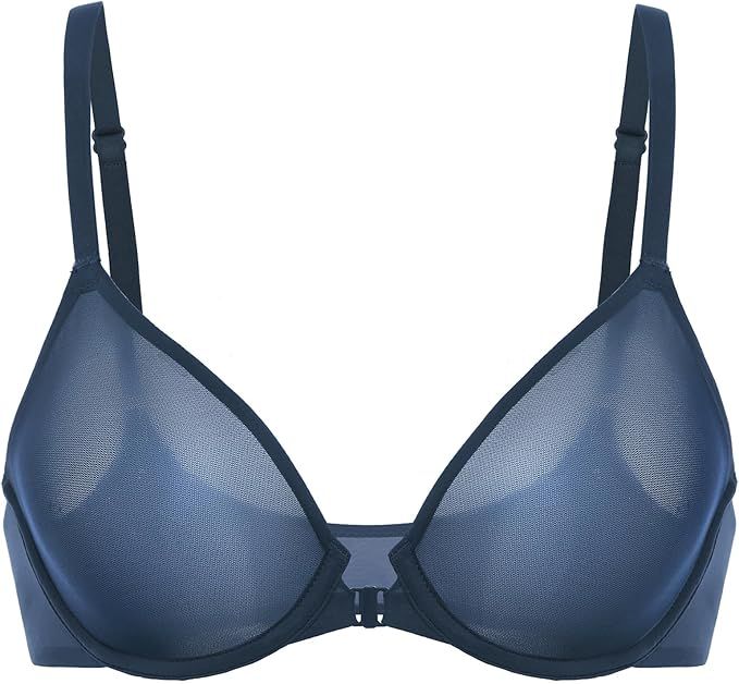 Women's Mesh Front Closure Bras Unlined Sheer Demi Plunge Supportive Comfortable Seamless Underwi... | Amazon (US)