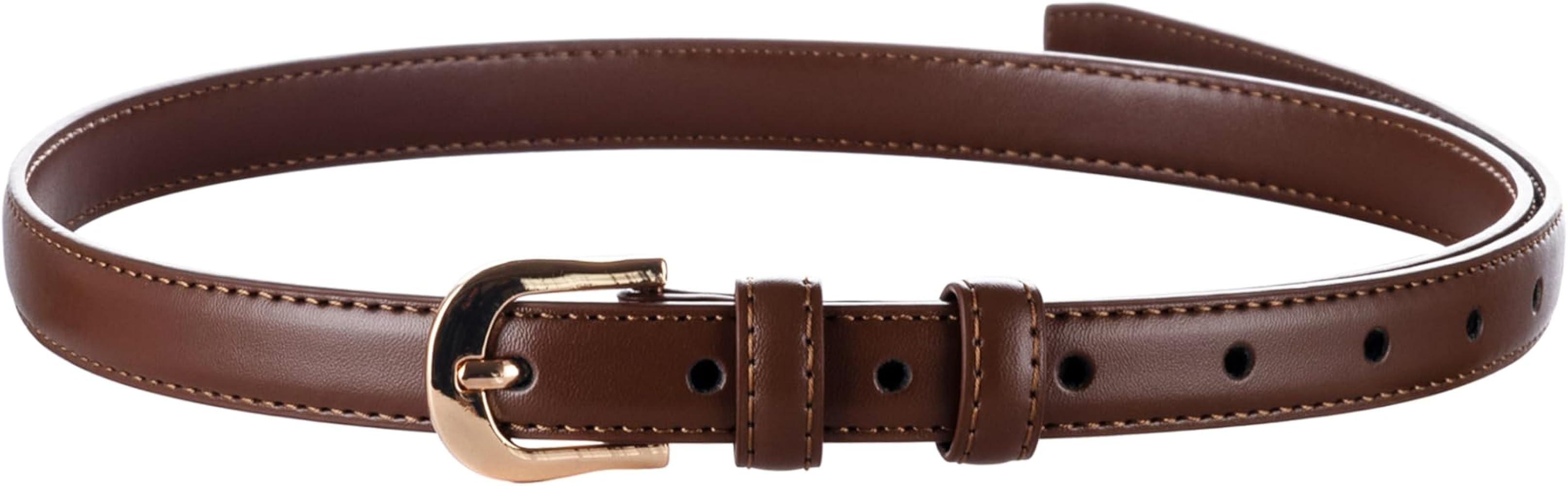 Women's Skinny Leather Belt for Jeans Dresses Pants Ladies Thin Soft Waistband with Gold Buckle B... | Amazon (US)