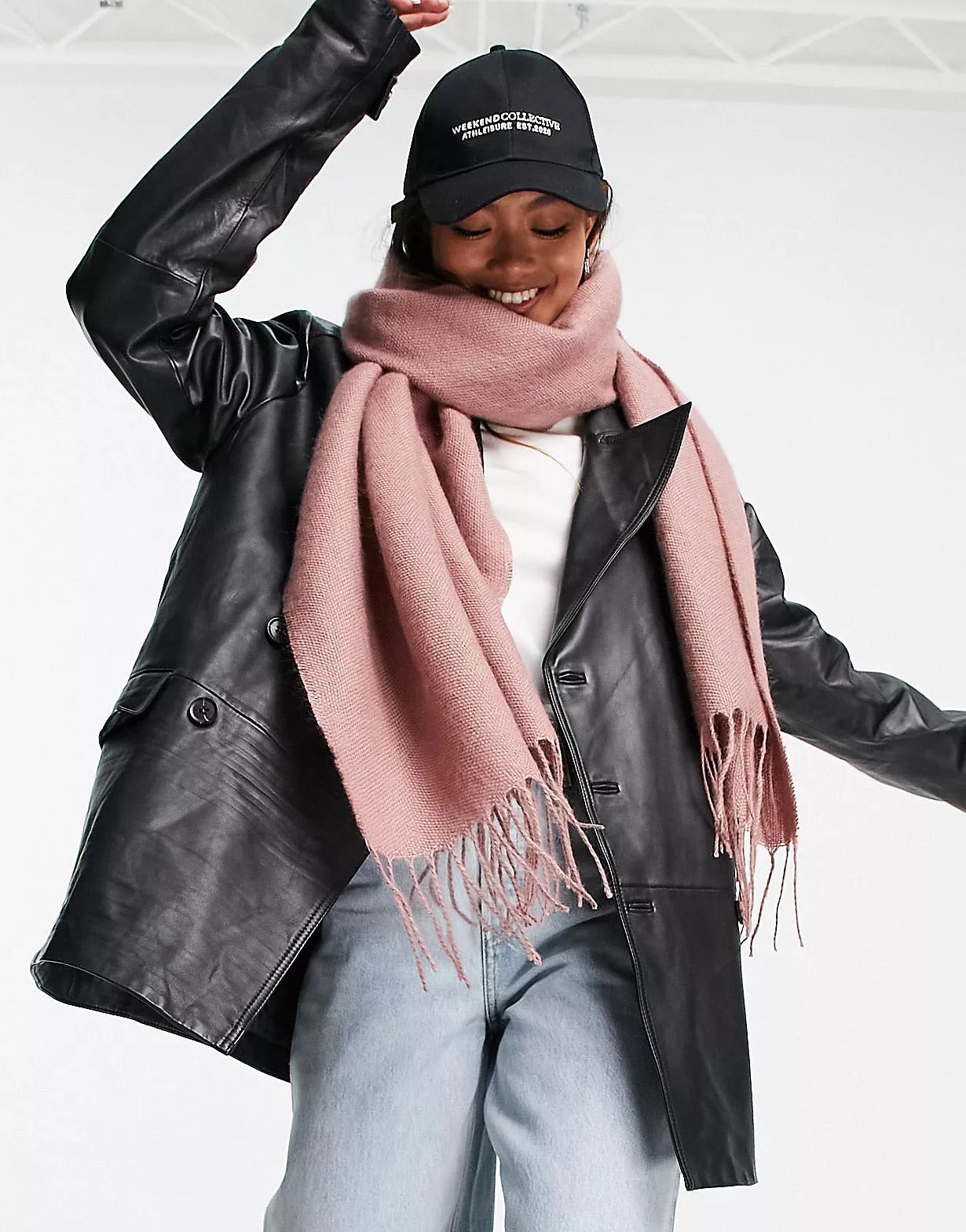 ASOS DESIGN supersoft scarf with tassels in dusty pink | ASOS (Global)