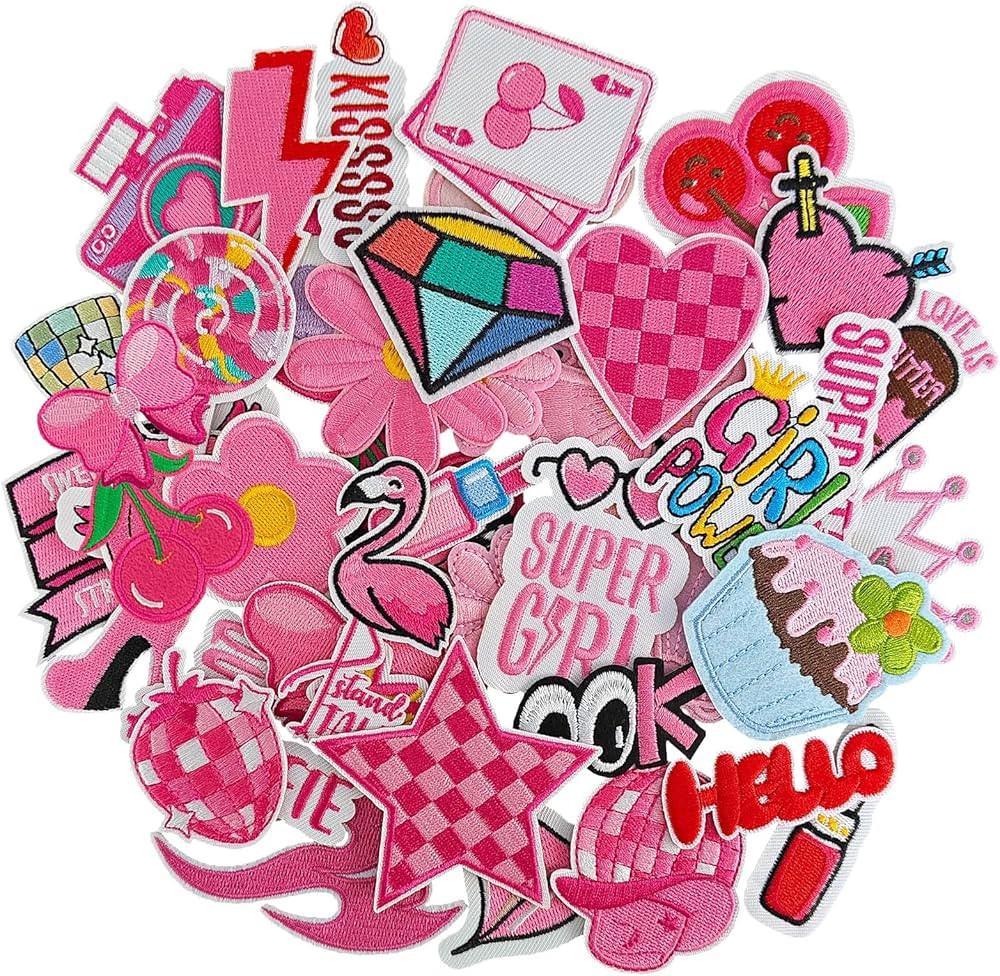 GYGYL 45Pcs Iron on Patches for Girls, Pink Preppy Embroidered Sew on/Iron on Patches Applique fo... | Amazon (US)