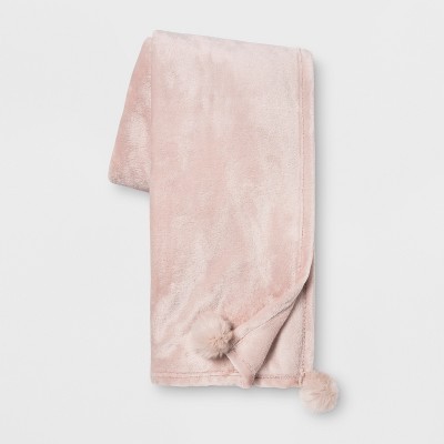 Solid Plush With Faux Fur Poms Throw Blanket - Opalhouse™ | Target