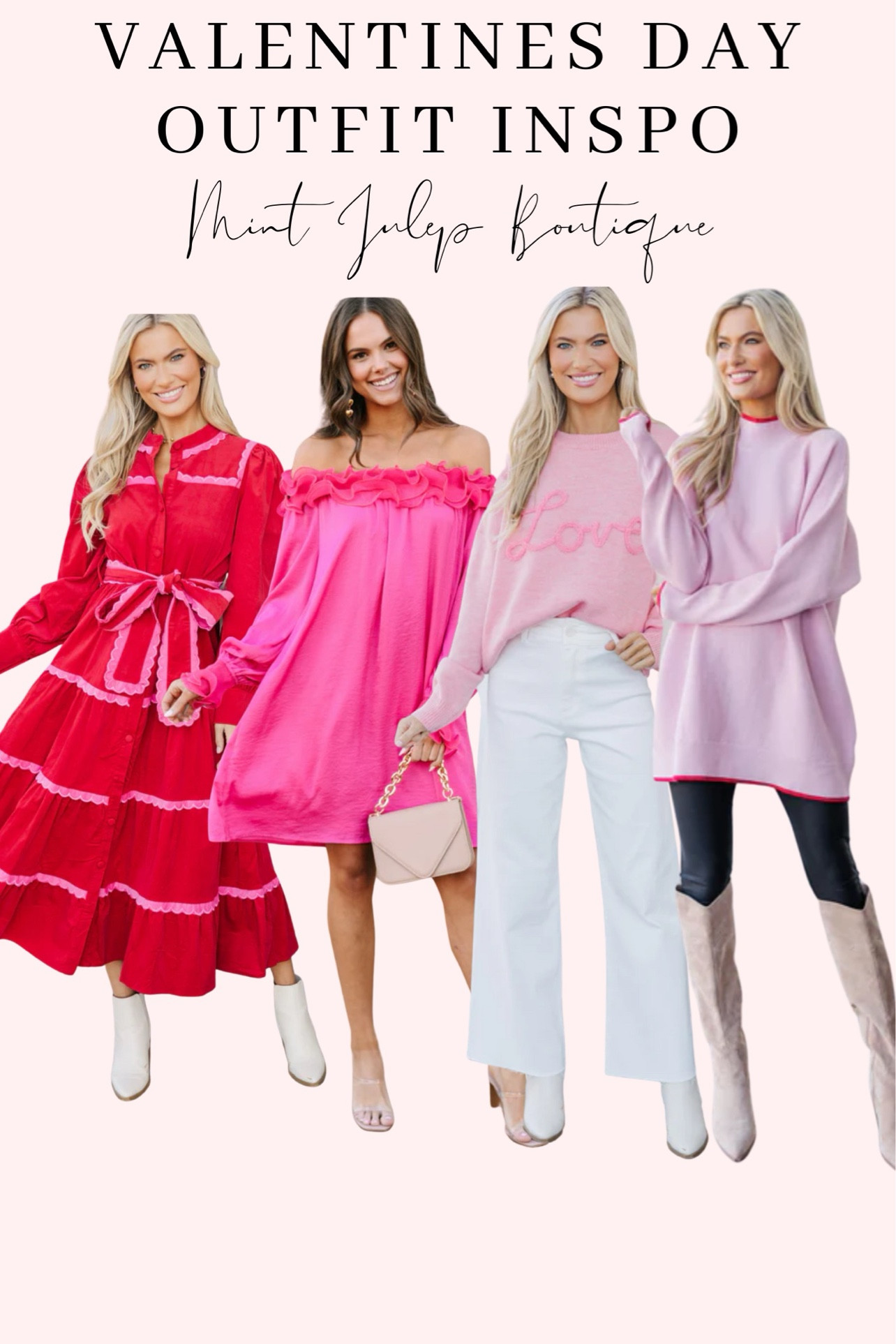 The cutest collection from Mint Julep Boutique 🩷💋🌹

#Valentines #Valentine’sDay #Valentine‘sOutfits #VDay #Heart #Love #Pink #Red #RedOutfits #PinkOutfit #DateNight #DateNightOutfits #LoveSweater #Spring #Winter #Cute #Valentine’sDayIdeas 

#LTKStyleTip #LTKFindsUnder100 #LTKSeasonal