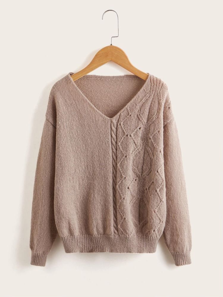 Girls Cable Knit Drop Shoulder Sweater | SHEIN