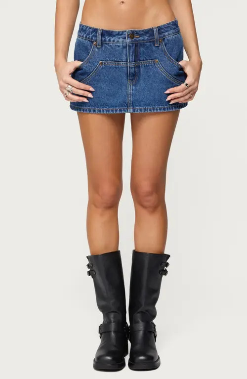 EDIKTED Stitched Up Denim Mini Skort in Blue-Washed at Nordstrom, Size Small | Nordstrom