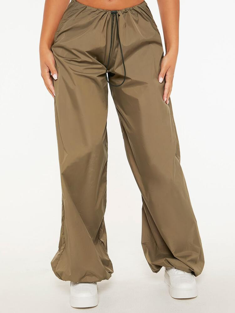 SHEIN PETITE Pantalones parachute de cintura con cordón de pierna ancha | SHEIN