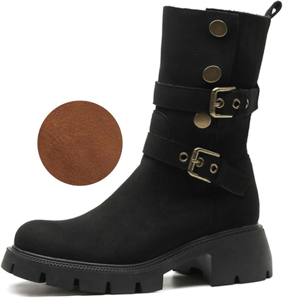 Women'S Suede Breathable Chunky Block Heel Retro Short Boots Classic Round Toe Two Styles Warm No... | Amazon (US)