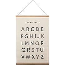 Bon et Beau 16 x 24 Inch Embroidered Alphabet Poster with Wood Poster Hanger - Neutral Gray Wall ... | Amazon (US)