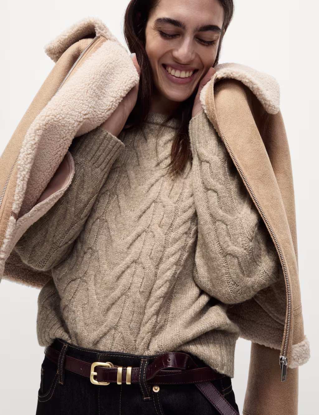 Cable Knit Crew Neck Jumper with Wool | Marks & Spencer (UK)