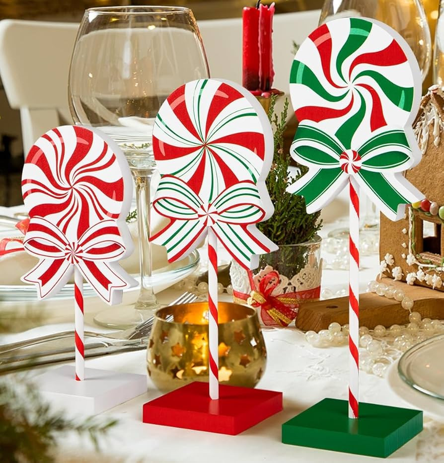 3 Pieces Christmas Table Decorations Wood Candy Set, Red Christmas Tiered Tray Decor,Rustic Chris... | Amazon (US)