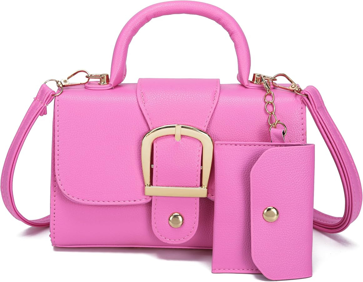 Women Top Handle Clutch Handbag Cute Purse for Girls trendy Small Crossbody Bag Hot Pink | Amazon (US)
