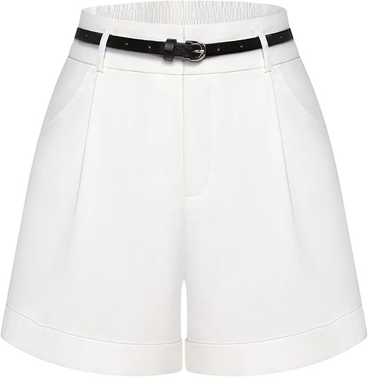 Belle Poque Women Bermuda Shorts Elastic Waist Wide Leg Shorts with Pockets & Belts | Amazon (US)