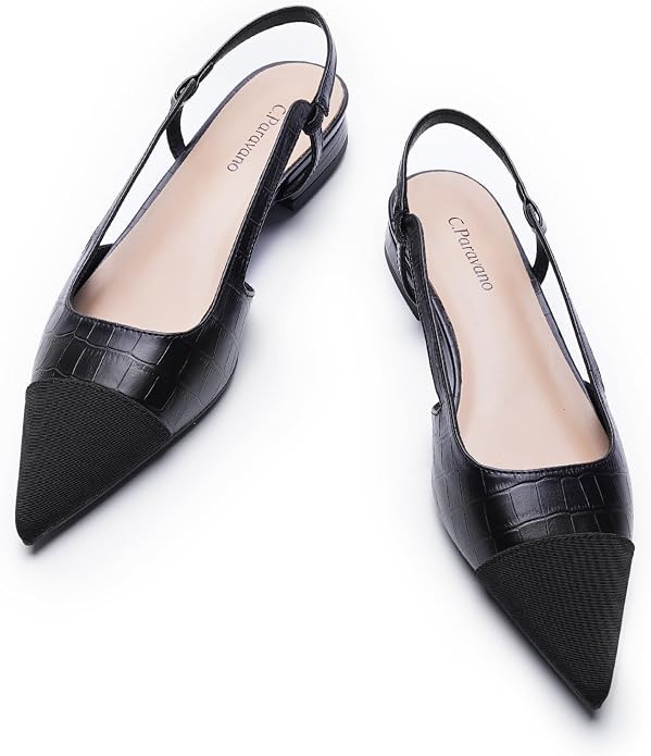 C.Paravano Women's Pointed Toe Slingback Flats | Comfort Heeled Sandals | Slip-On Flats | Perfect... | Amazon (US)