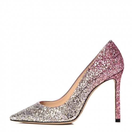 JIMMY CHOO Coarse Glitter Degrade Romy 100 Pumps 35 Silver Pink | Fashionphile