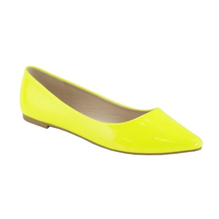 Bella Marie Angie Classic Pointy Toe Ballet Flats Shoes Neon Yellow Patent (8 Neon Yellow Patent) | Walmart (US)