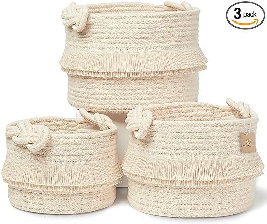 NaturalCozy 3-Piece Boho Decor Storage Basket Set – Cotton Rope Woven Baskets for Organizing! S... | Amazon (US)