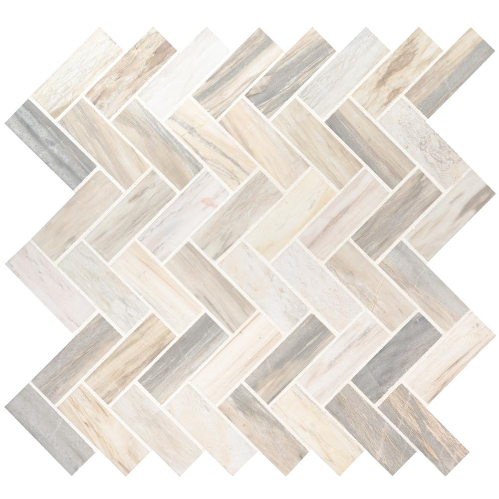 Angora Herringbone 12 in. x 12 in. x 10mm Polished Marble Mesh-Mounted Mosaic Tile (10 sq. ft. / ... | The Home Depot