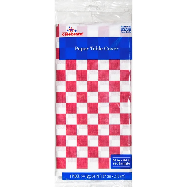 Way to Celebrate Patriotic Grill Disposable Paper Tablecloth, Red and White Checkered, 54" x 84" | Walmart (US)