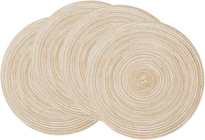 SHACOS Round Braided Placemats Set of 4 Round Table Mats for Dining Tables 15 inch (Beige, 4) | Amazon (US)