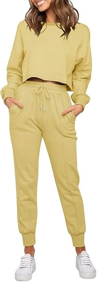 ZESICA Women's Long Sleeve Crop Top and Pants Pajama Sets 2 Piece Jogger Long Sleepwear Loungewea... | Amazon (US)
