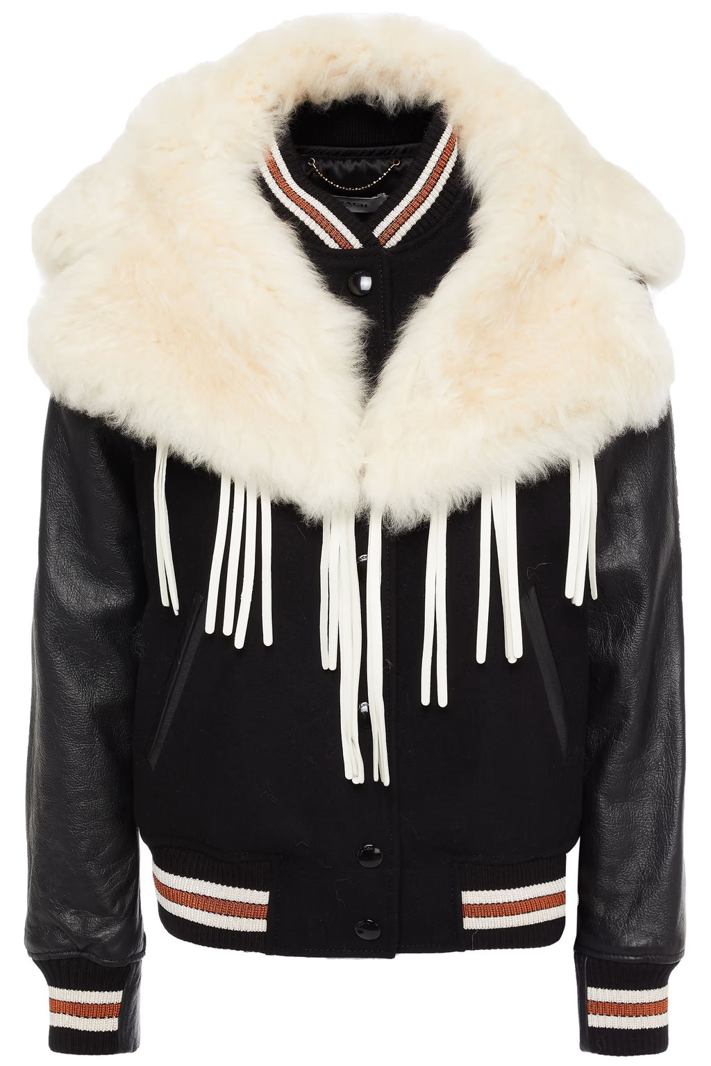 Shearling-trimmed paneled wool-blend and leather jacket | The Outnet (UK and Europe)
