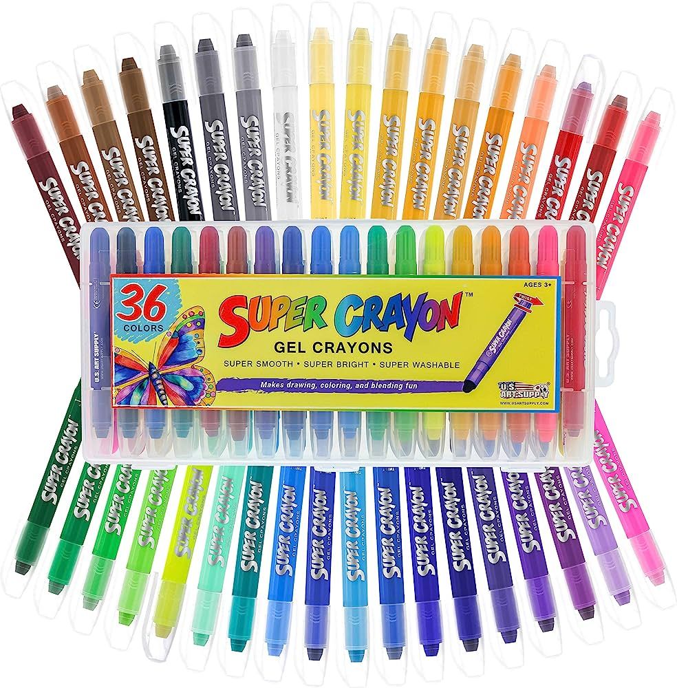 U.S. Art Supply Super Crayons Set of 36 Colors - Smooth Easy Glide Gel Crayons - Bright, Blendabl... | Amazon (US)