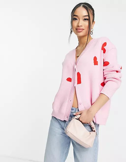 Style Cheat knit cardigan co-ord in pink heart print | ASOS (Global)