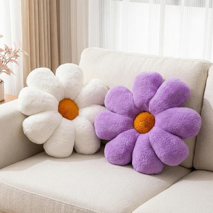 2pcs Flower Pillow Set, Purple Decorative Throw Pillows for Girls Room | Amazon (US)