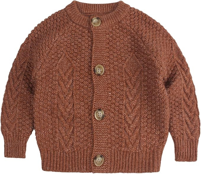 Peecabe Toddler Girl Sweaters Cable Knit Long Sleeve Crewneck Chunky Crochet Cardigans 1-6T | Amazon (US)