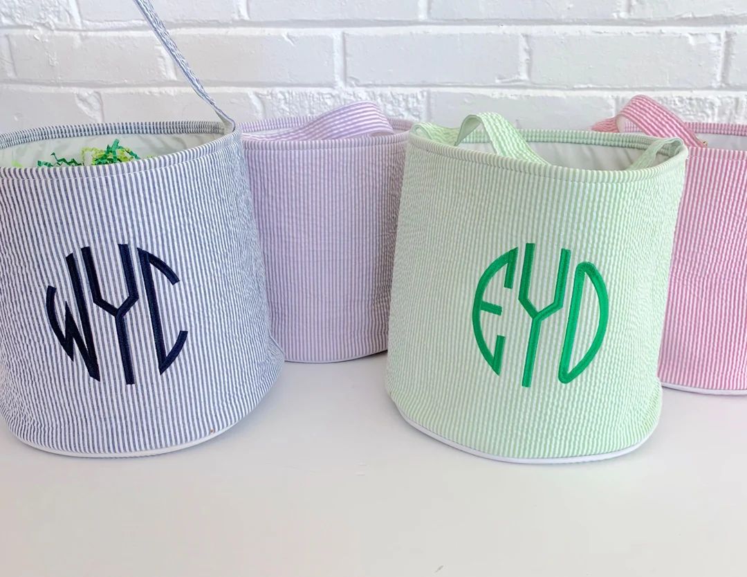 Personalized Seersucker Easter Basket, Easter Bucket Bag, Personalized Easter Bag, Personalized E... | Etsy (US)