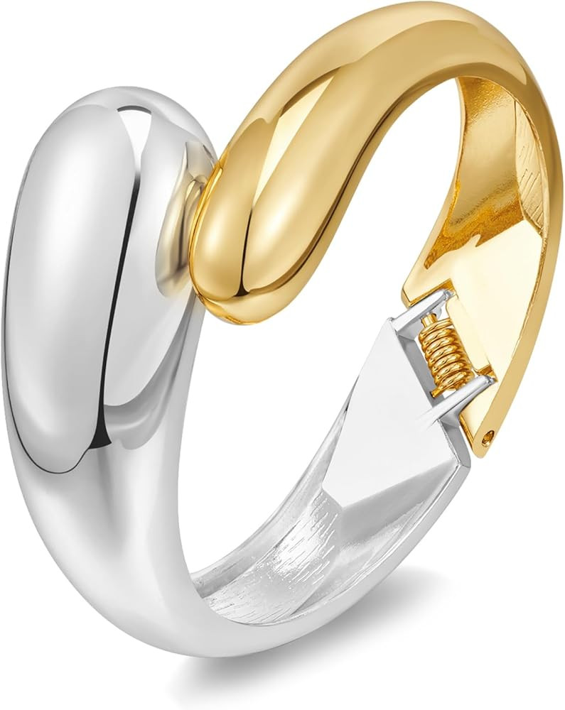 ENSKEFEN Chunky Gold Cuff Bracelets for Women Wide Gold Bangle Bracelet Hammered Open Wrist Cuff ... | Amazon (US)