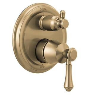 Delta Cassidy Gold 2-Handle Wall-Mount Valve Trim Kit with 3-Setting Int Div in Champagne Bronze ... | The Home Depot