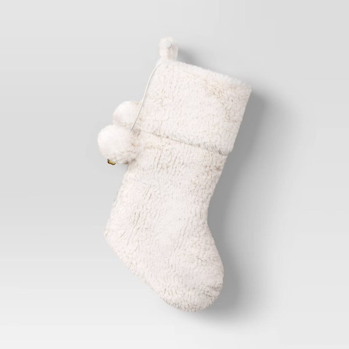 20" Faux Fur Christmas Stocking with Pom Pom Bells Ivory - Wondershop™ | Target
