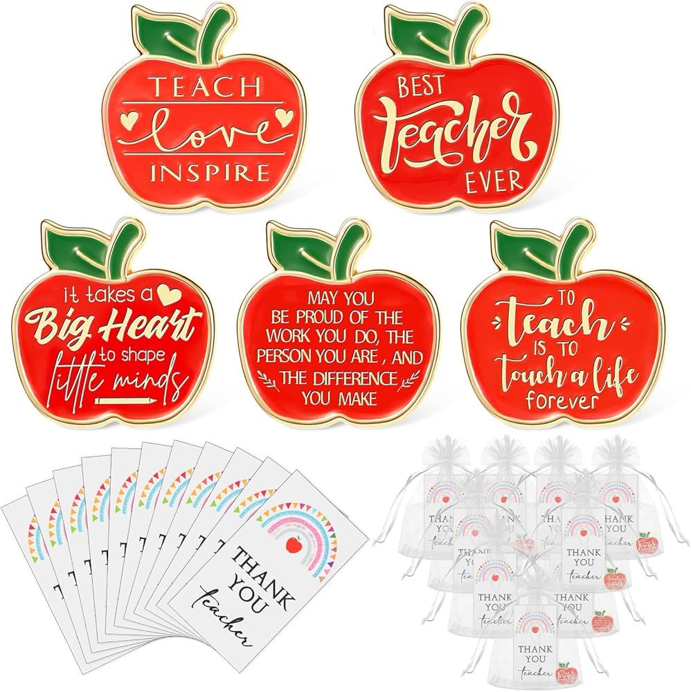 Unittype Teacher Appreciation Gifts Bulk Apple Theme Teacher Pins Brooches Thank You Gifts with T... | Amazon (US)