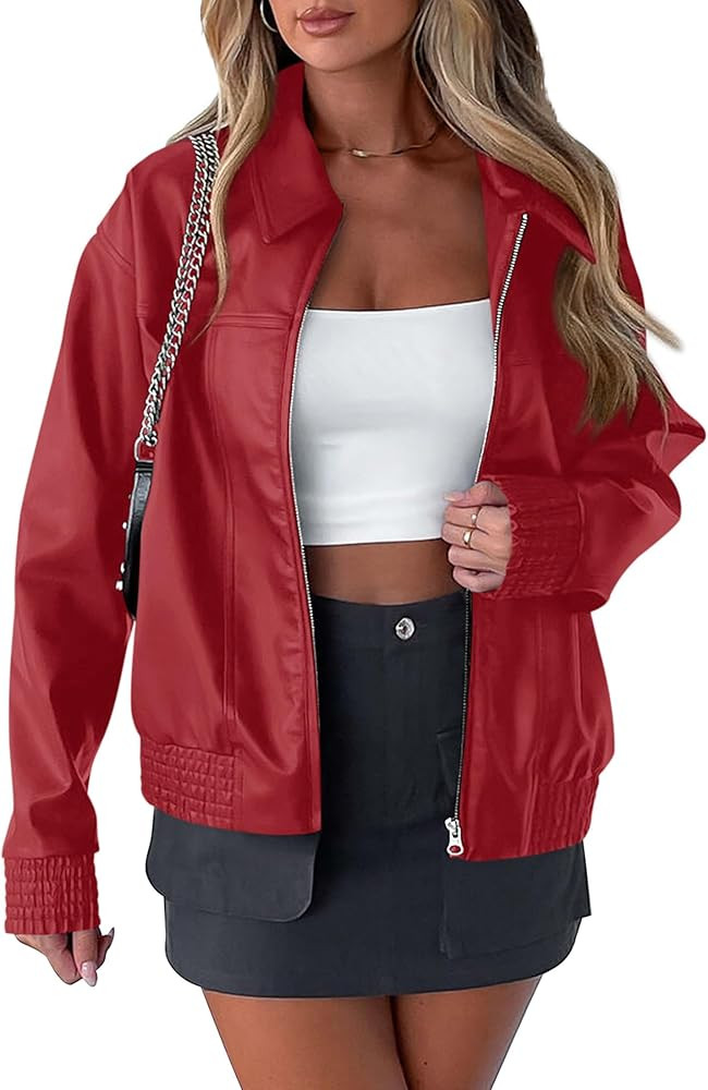 PRETTYGARDEN Women's Faux Leather Jackets 2024 Fall Outfits Bomber Jacket Zip Up Motorcycle Coats... | Amazon (US)