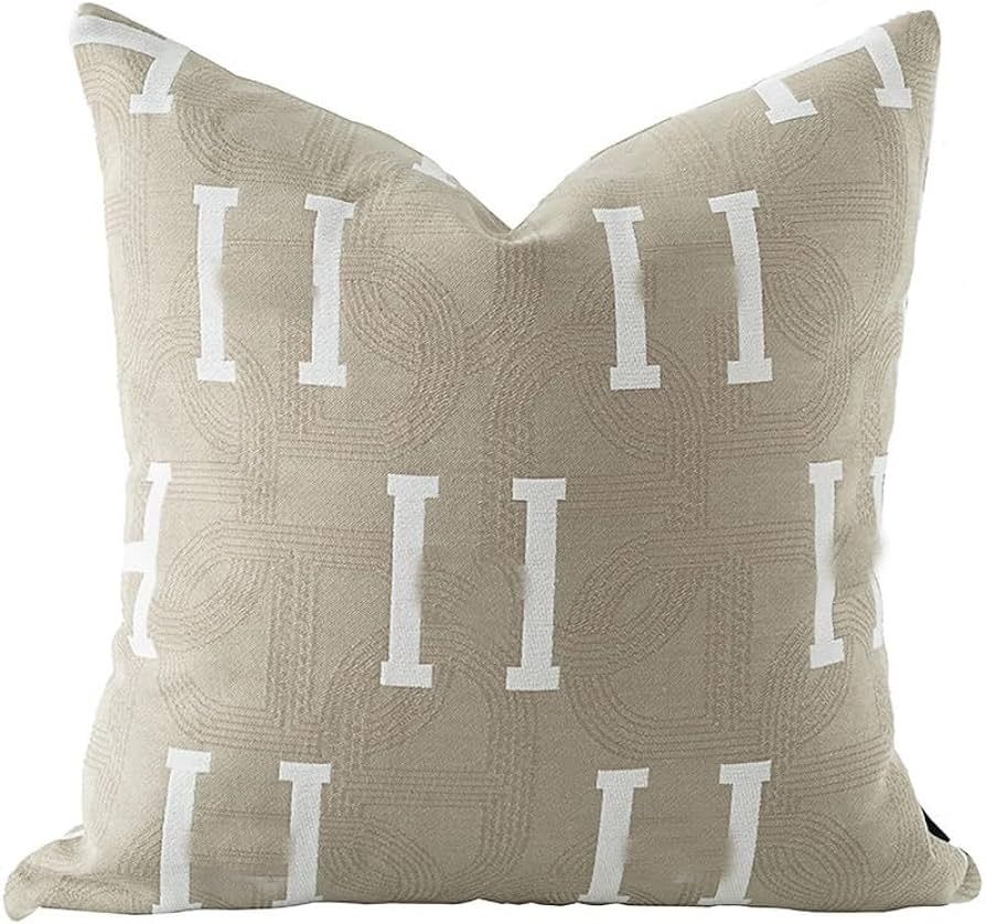 20x20'' Inches Throw Pillow Cushion Cover - Beige H Letter Embroidery Modern Fashion Style Couch ... | Amazon (US)