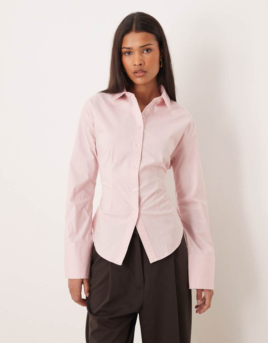Gina Tricot cinched waist blouse in light pink | ASOS (Global)
