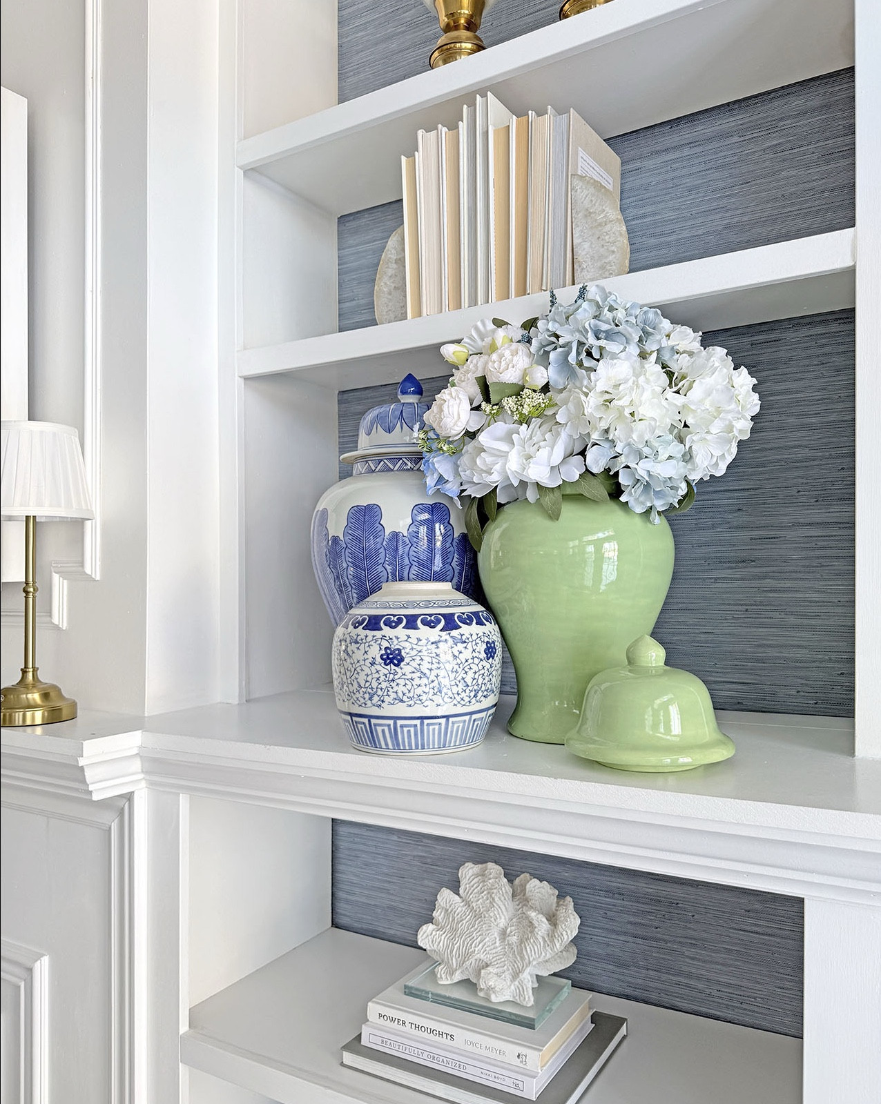 Chic shelves styled for spring! Ginger jars, florals, blue and white

#LTKHome #LTKSeasonal