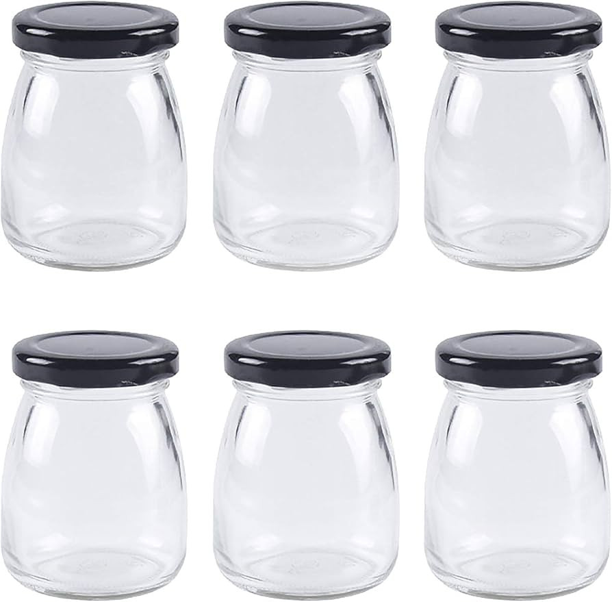 Danmu Art 6pcs 100ml Clear Glass Bottles with Pretty black Lids Small Glass Jars Mini Milk Bottle... | Amazon (UK)