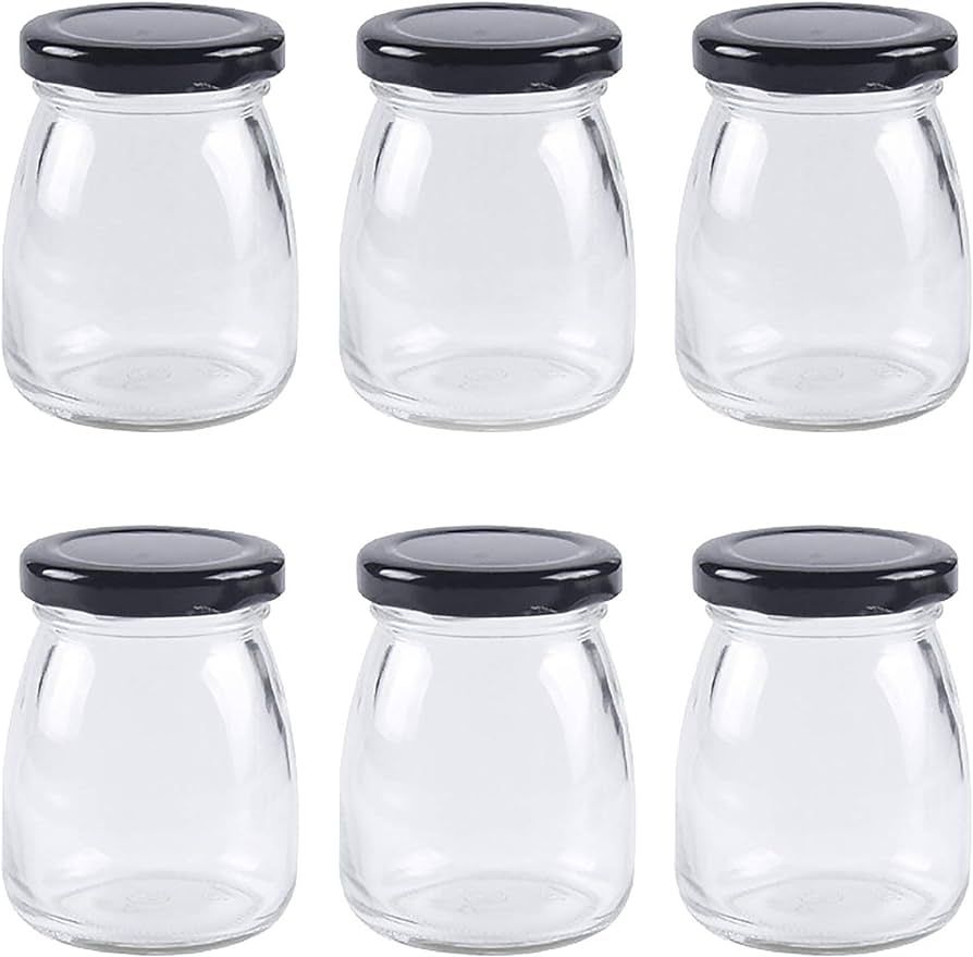Danmu Art 6pcs 100ml Clear Glass Bottles with Pretty black Lids Small Glass Jars Mini Milk Bottle... | Amazon (UK)
