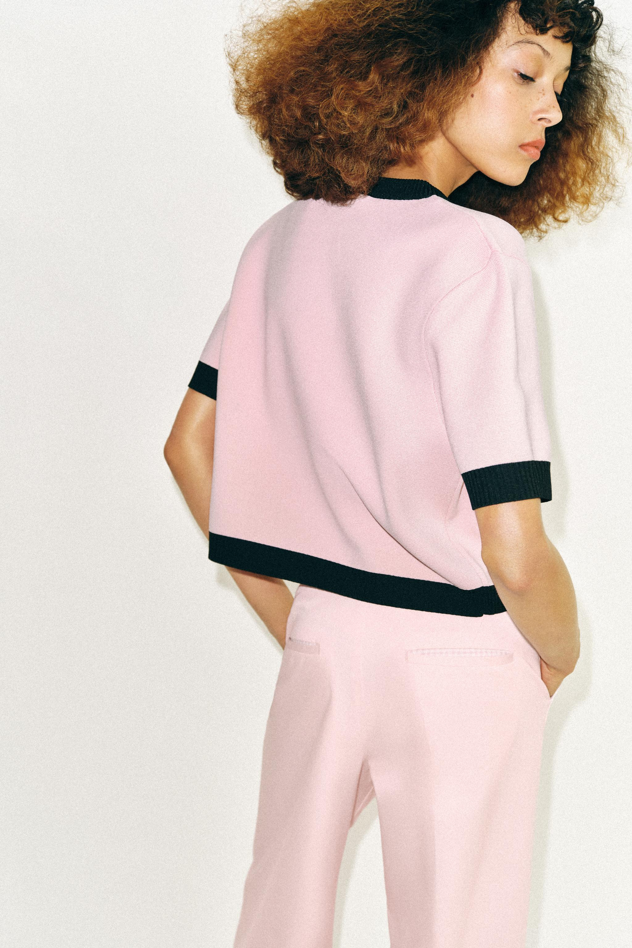 CONTRAST KNIT SHORT SLEEVE JACKET | Zara UK
