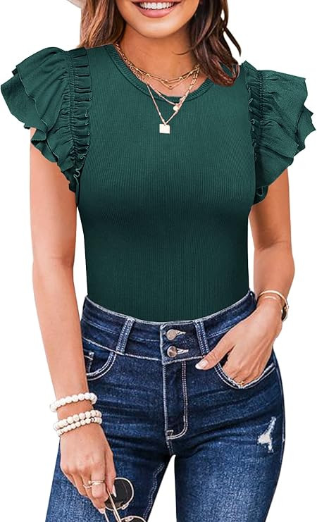 MIHOLL Women's Short Sleeve Shirt Round Neck Summer Casual Blouses Tops | Amazon (US)
